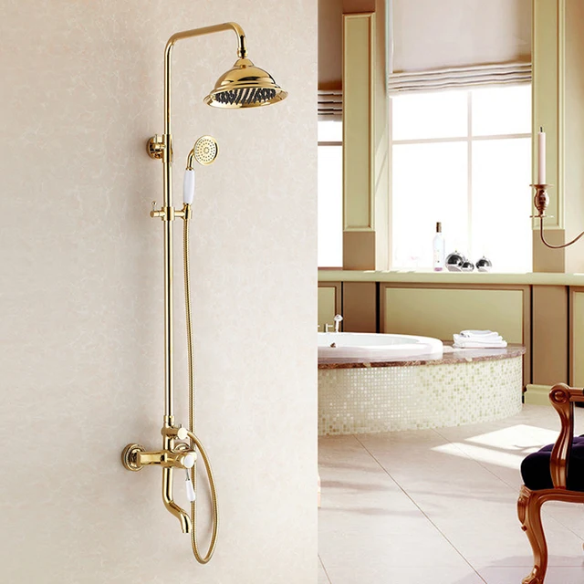 Aliexpress Italy Design Gold Finish Bathroom Bath Shower Italy Design Gold Finish Bathroom Bath Shower Faucet 8 Br Head Ceramic Handles Mixer