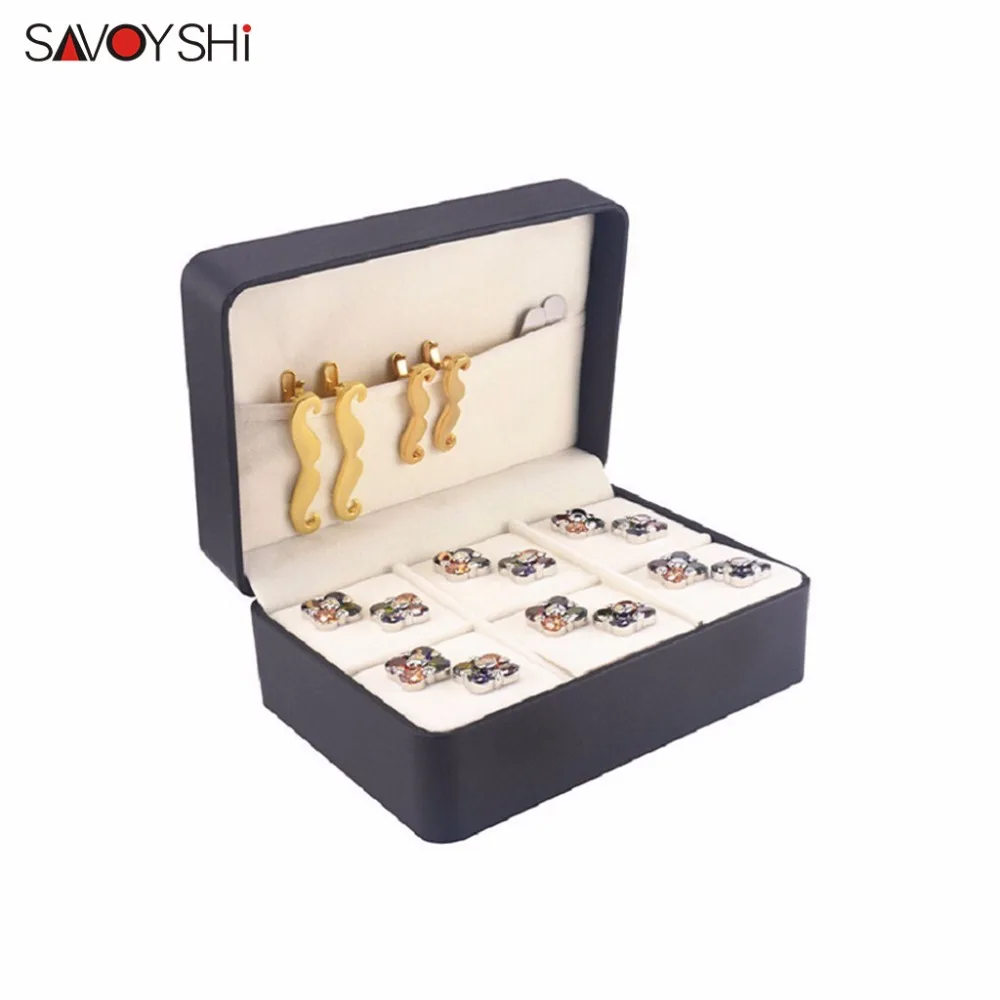 

SAVOYSHI Brand box 14.5cmx10.6cmx6cm 6 pairs holder Cufflink earrings gift box tie clip set black packaging jewelry storage Box