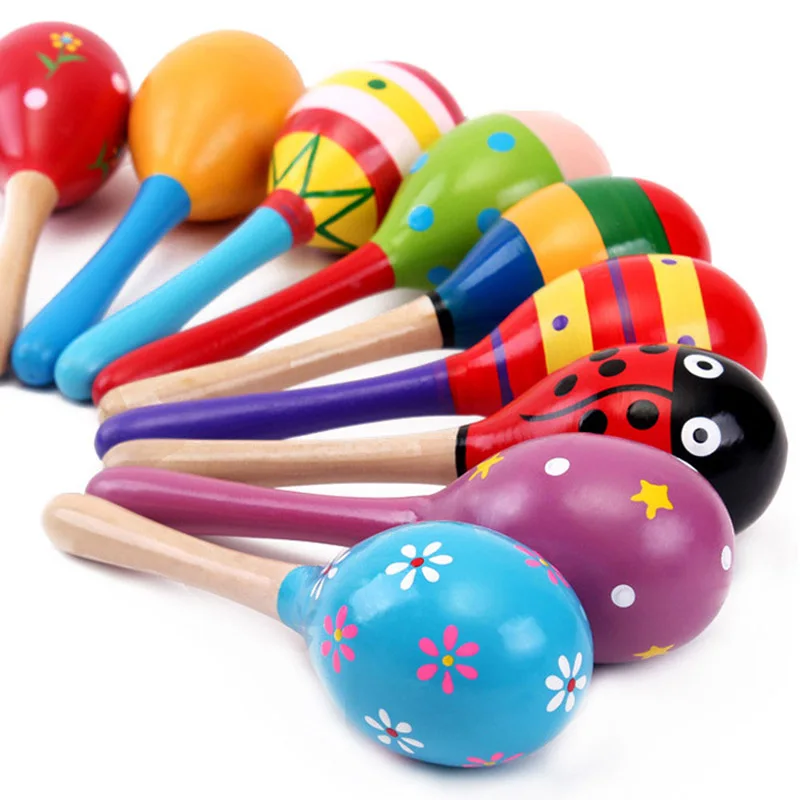 Colorful wooden toys musical instruments baby toy montessori rattle