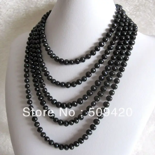 

Free Shipping100" 7-8mm Black Freshwater Pearl Strand Necklace