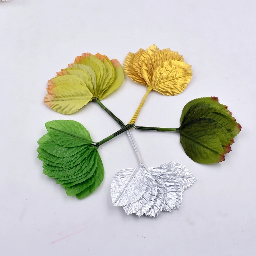 

24pcs 6cm Silk Leaf Shaped Handmade Fleurs Scrapbooking Artificial Flower For DIY Wedding Home Decoration Needlework Accessories