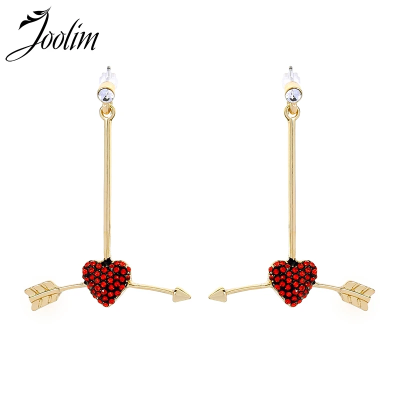 

Joolim Cute Red Crystal Heart Arrow Drop Earring Dangle Earring Deisgn Jewelry