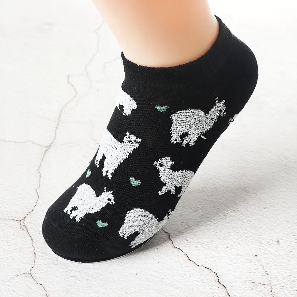 Новинка; милые хлопковые женские носки с изображением животных; Kawaii; летние короткие носки с принтом альпаки; тапочки; женская Повседневная Мягкая забавная лодка; носки