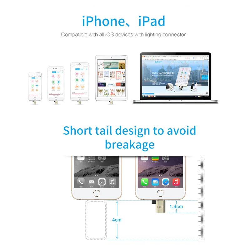  DM APD001 USB Flash Drive 32GB For iPhone X 8 7 6 PlusFor ipad Lightning to Metal Pen Drive U Disk 