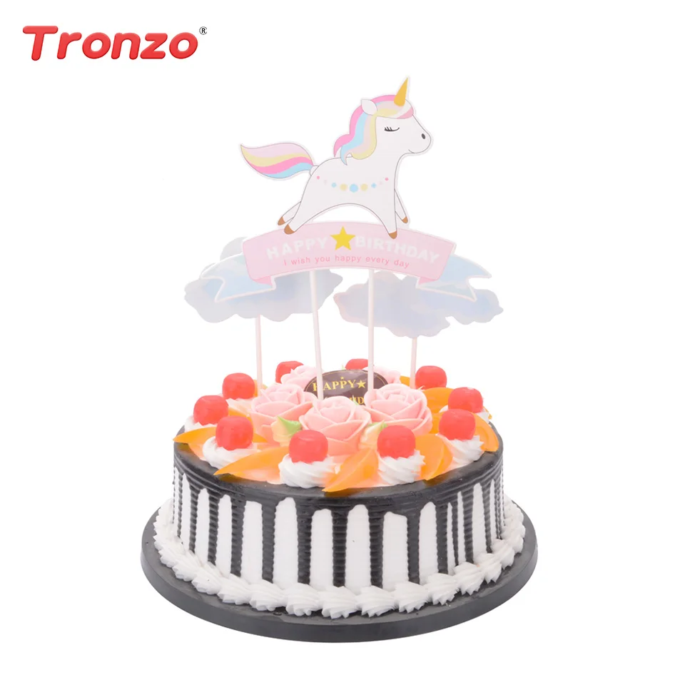 

Tronzo 4pcs/lot Unicorn Party Cake Topper Colorful Unicorn Horse Clouds Happy Birthday Cake Decorations Children Party Supplies