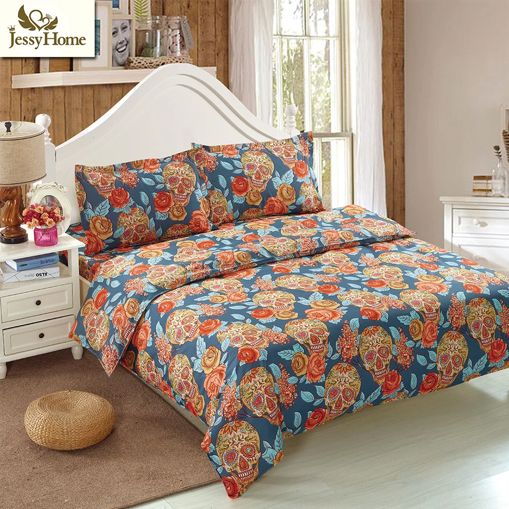Flower Comforter Sets Promotionshop For Promotional Flower - Halloween Smile Skull With Flowers Bed Linens Skeleton Flat Sheet Set Pcsbedding Set Twin Queen King Size flower comforter sets promotionshop for promotional flower - halloween smile skull with flowers bed linens skeleton flat sheet set pcsbedding set twin queen king size