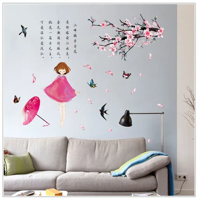 Special Offers Peach Tree Removable Wall Stickers For Dining Room Living Room Girl Umbrella Butterfly Vinyl Decor Decal Self-adhesive PVC Mural Special Offers Peach Tree Removable Wall Stickers For Dining Room Living Room Girl Umbrella Butterfly Vinyl Decor Decal Self-adhesive PVC Mural