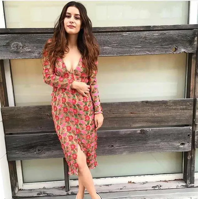 For Love Lemons 2017 Summer Embroidery Fl Dress Long Sleeve Deep For Love Lemons 2017 Summer Embroidery Fl Dress Long Sleeve Deep V Sheath Women Beach Dresses