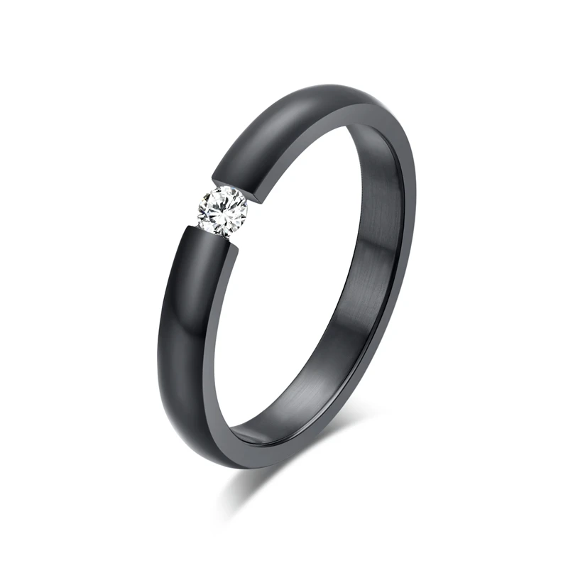 NEWBUY модное розовое Золотое кольцо из нержавеющей стали для женщин AAA+ CZ Циркон Обручальное кольцо для влюбленных подарок на помолвку - Цвет основного камня: Black