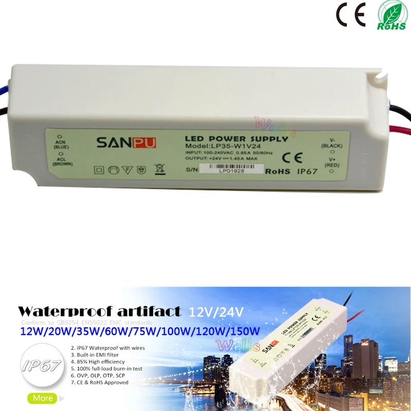 

High quality Driver 12V/24V 12W/20W/35W/60W/75W/100W/120W/150W 100-240V Lighting Transformers Adapter for 5050/5730 LED Strip
