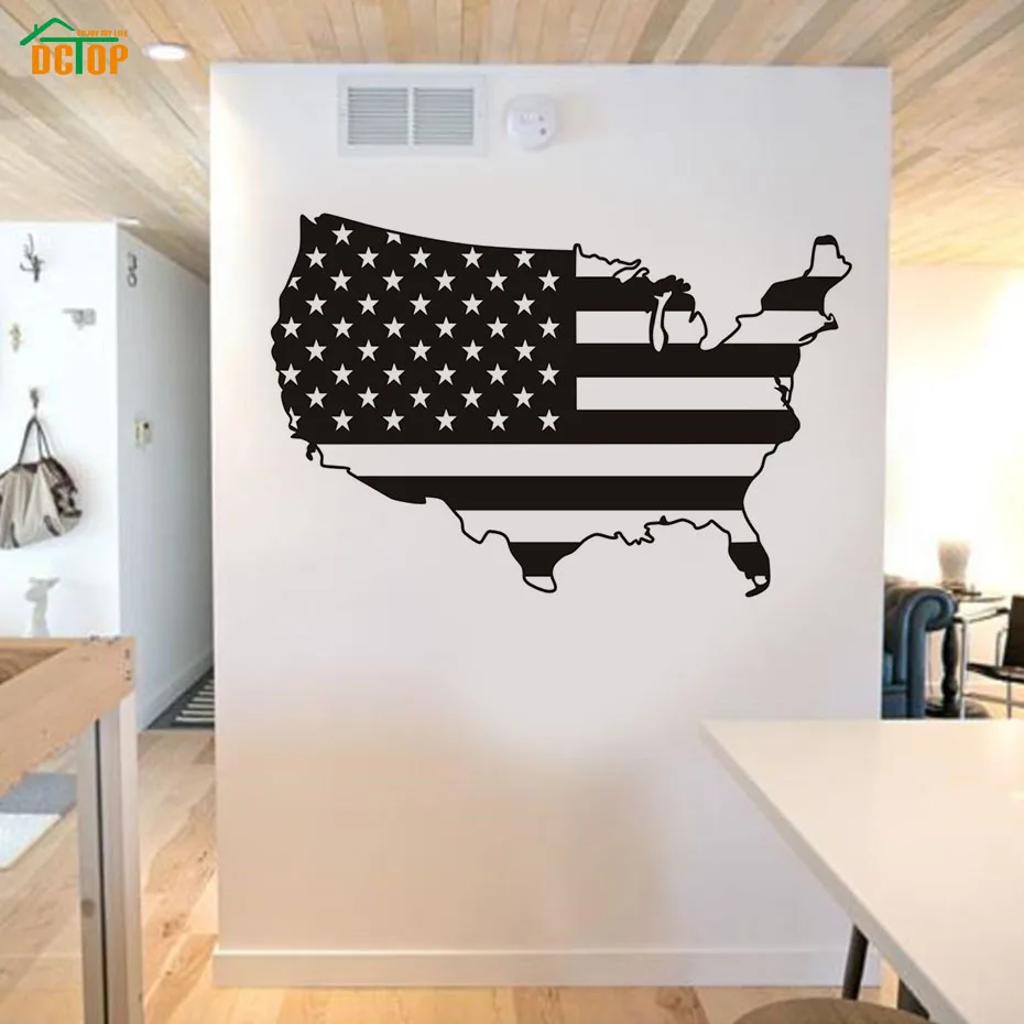 

DCTOP USA Flag Wall Sticker Map Living Room Sofa Background Home Decor Accessories Vinyl Personalized Colors Design Wall Decal