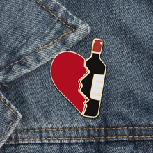 2 unids/set Broken Heart botella de vino esmalte Pins moda amor broche para amantes chaquetas de mezclilla placa de metal Pin mochila regalos de joyería