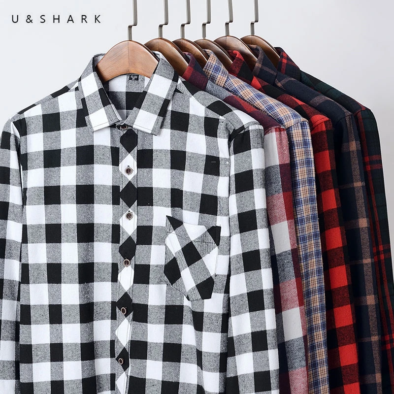 

U&SHARK Men Flannel Plaid Shirt Soft Cotton Casual Shirts Spring Autumn Long Sleeve Shirt Men Leisure Styles Brand Clothing Male