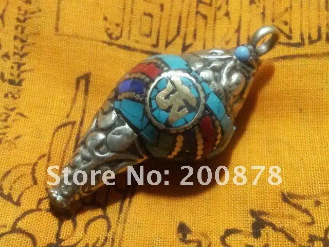 

TBP459 Tibetan OM mantras amulet,Tibet copper capped sea snail antiqued ethnic pendants,55mm