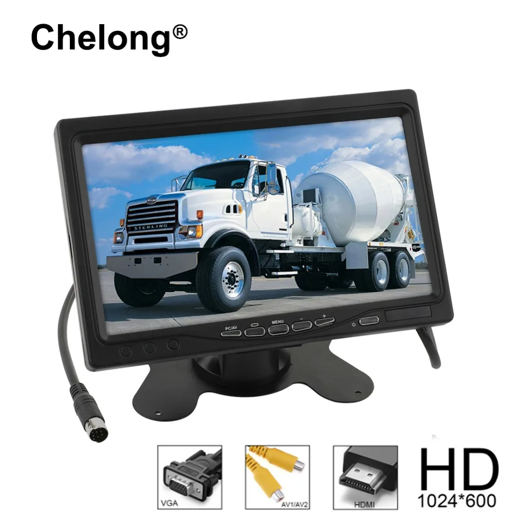 

7'' 16:9 HD 1024*600 LCD Color Car Rear View Monitor 2 Video Input DVD Headrest Vehicle Monitor Support Audio Video HDMI VGA