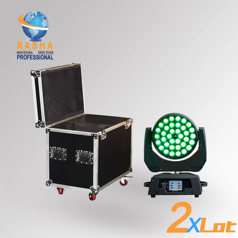 

2X LOT Rasha 36pcs*18W 6in1 RGBAW+UV Zoom LED Moving Head Wash With Touch Screen LCD Diplay,DMX IN&Out With 2in1 Road Case