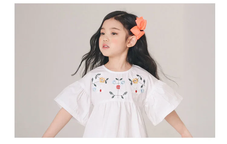cotton embroidery girls summer dress flare sleeves princess summer girl dresses solid white blue kids clothing  4 5 6 7 8 9 10 11 12 13 14  years old little big teenage girls summer dress cotton  (15)