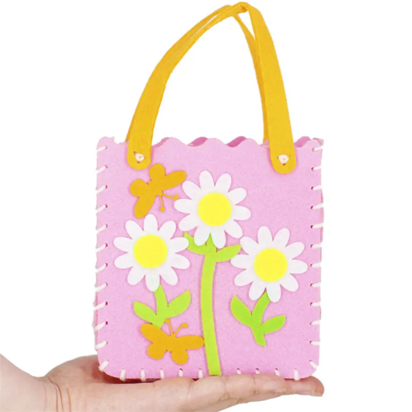 Non-Woven Fabric DIY Sewing Handbag Children Craft Toy Cartoon Animal Flower Handmade Sewing Bag Educational Toys Kids Gift 6Pcs educational toys,sewing bags kit