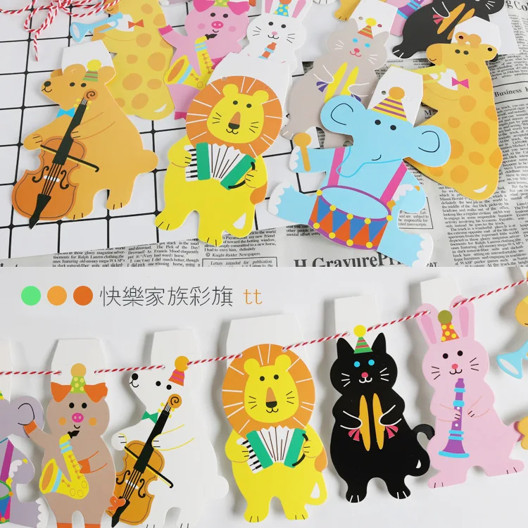 

15pcs Happy Family Birthday Party Animal Colorful Banner School Classroom and Kindergarten Decoration Flag