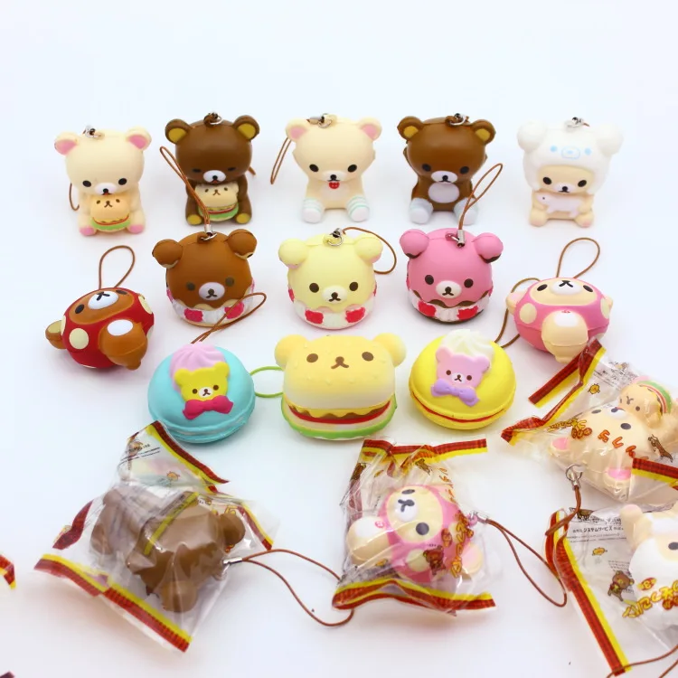 10 шт./партия оригинальная упаковка мягкий кавайный мягкий микс Rilakkuma queeze bun игрушка для сотового телефона san-X сжимает хлеб