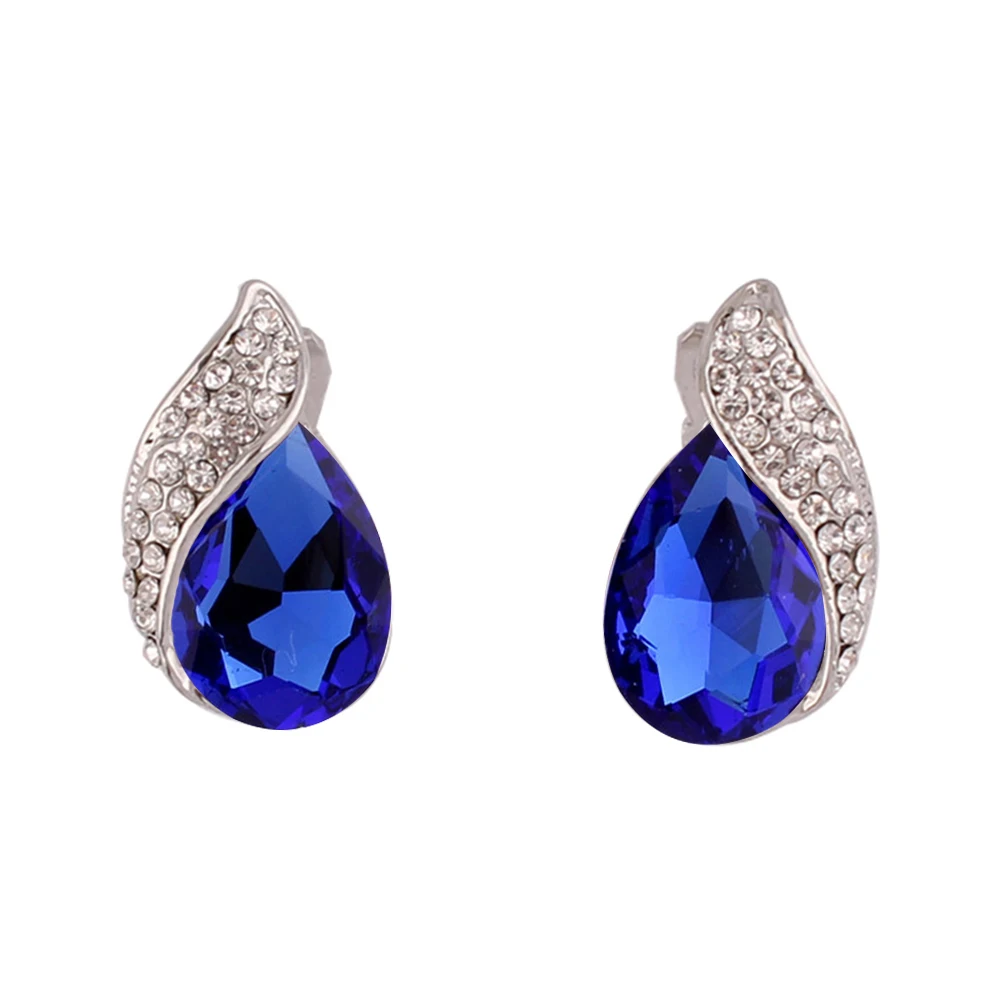 High-grade Silver Plated Rhinestone Crystal Tear Drop Clip on Earrings No Pierced for Women Wedding Luxury No Hole Earring 