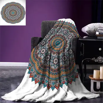 

Mandala Throw Blanket Vintage Moroccan Sacred Hidden Mean Ritual Belief Diagram with Nature Harmony Form Warm Microfiber
