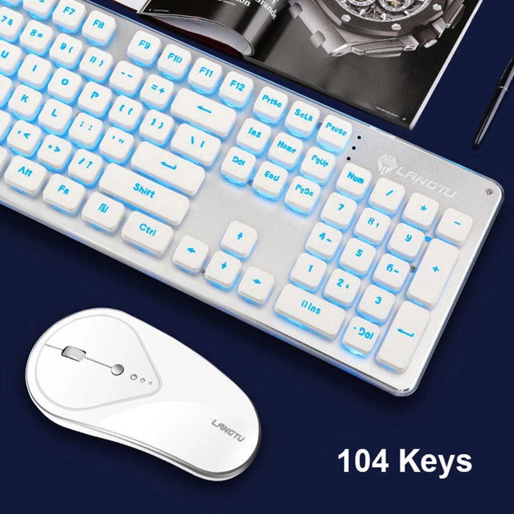 

104 Keys Gaming With Backlight Silence For Laptop Desktop PC Led Luminous Rechargeable USB Ergonomic Wireless Office Home