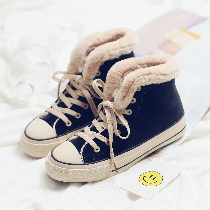 

High Top fashion women winter shoes 2018 canvas shoes female warm casual snow boots botas fur female casual Shoes Size 40 MD-69