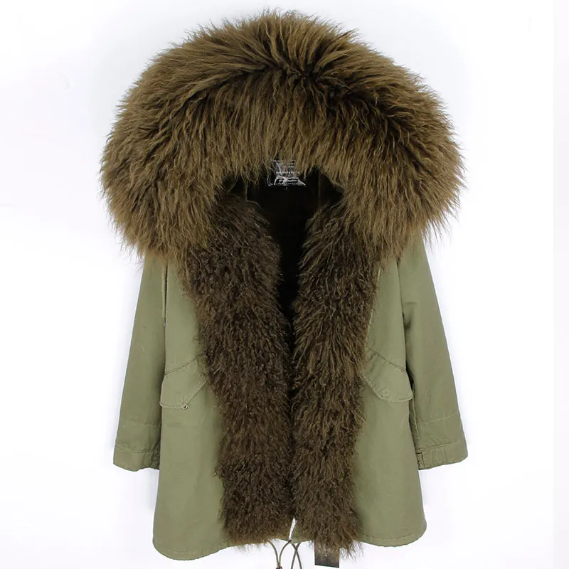 Новинка года Длинная зимняя куртка для женщин пальто парка серебро армейский зеленый Natura натуральной овечьей меховой воротник капюшон парк - Цвет: color 20
