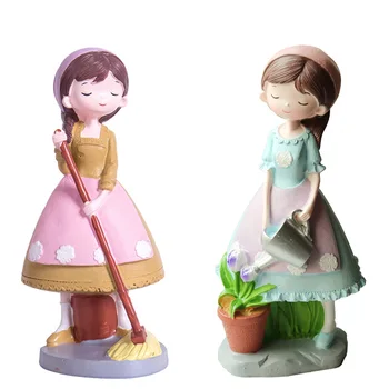 

Home Decor Accessories Pink Farm Girl Figurines Crafts Ornament Birthday Gifts Resin Farm Lady Statue Household Miniature Model