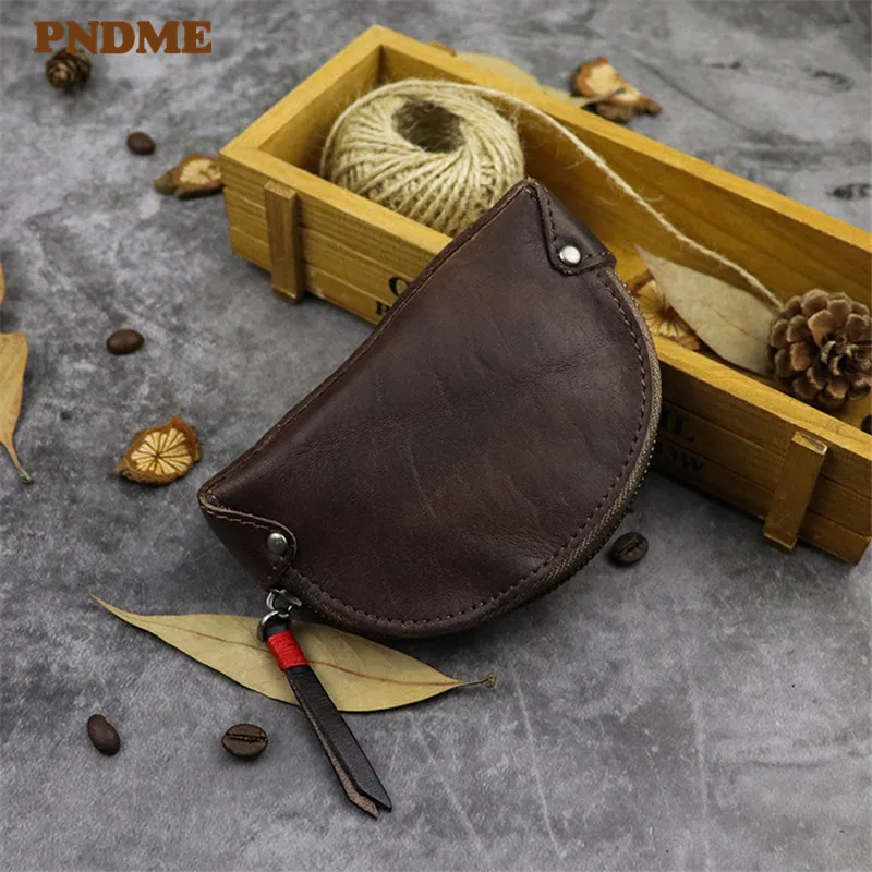 

PNDME handmade creative genuine leather coin purses vintage simple daily soft first layer cowhide mini zipper credit cards bags