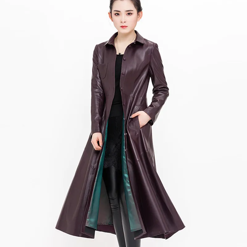 

Genuine Leather Trench coat for Women 2018 Spring Autumn Sheepskin coat Slim Female Plus size Natural leather Long coats 2114