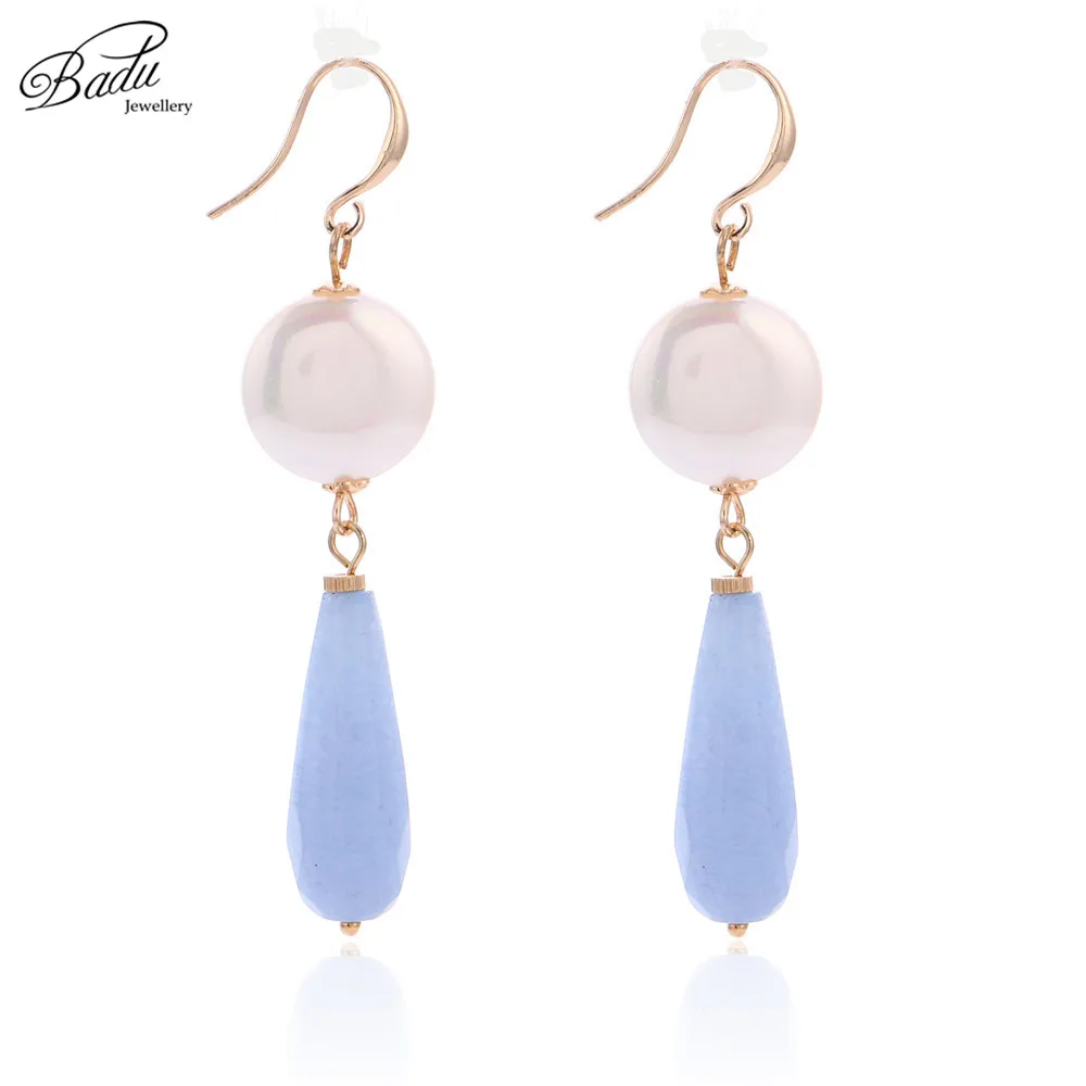 

Badu Long Drop Earrings Natural Stone Pendant Women Freshwater Pearl Dangle Earrings Simplicity Summer Fashion Jewelry