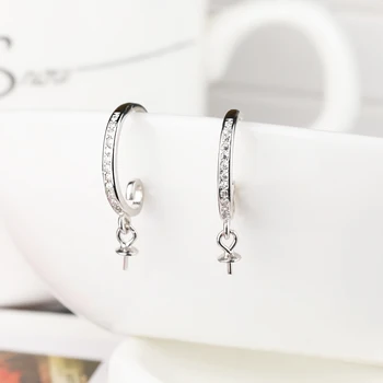 

925 Sterling Silver Hook Earrings Crystal Women 5mm6mm7mm8mm9mm10mm Round Bead or Pearl Semi Mount Earrings Wholesale