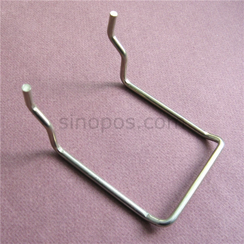 

Shoes display rack, Metal double wire chrome Hooks, u-shape secured slotted pegboard heavy duty Slatwall Safety looped peghooks