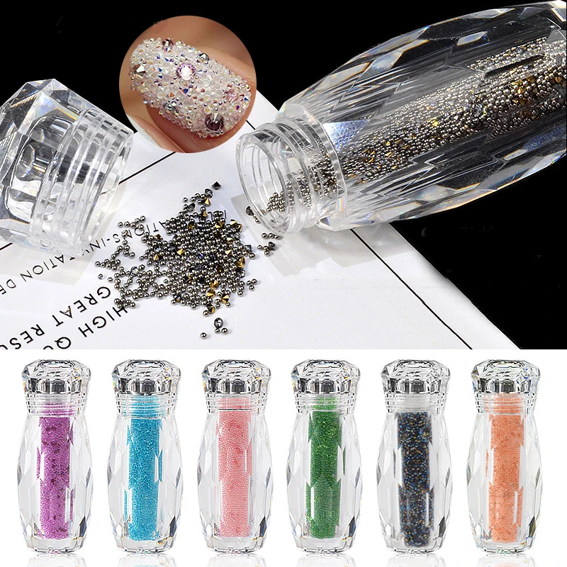 

1 Bottle Mini Caviar Beads Crystal Tiny Rhinestones Glass Micro Bead For Nails DIY Colorful 3D Glitter Nail Art Decorations