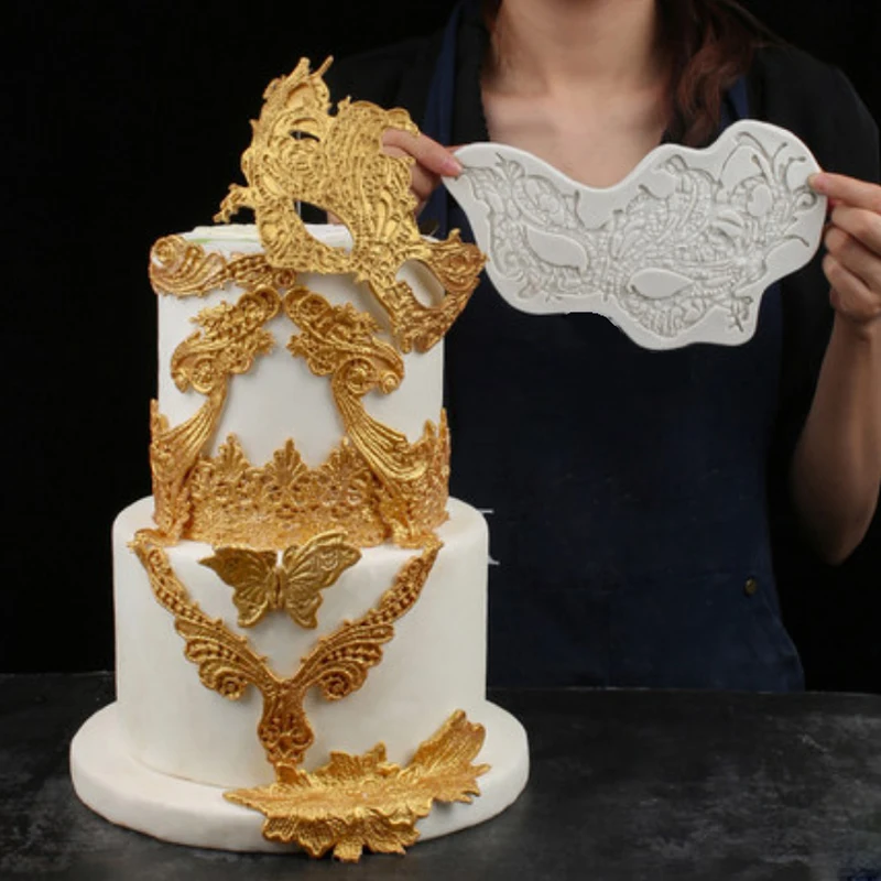 

European Retro Mask Lace Bordered Mould Silicone Mold Fondant Cake Decorating Tool Gumpaste Sugarcraft Chocolate Forms Bakeware