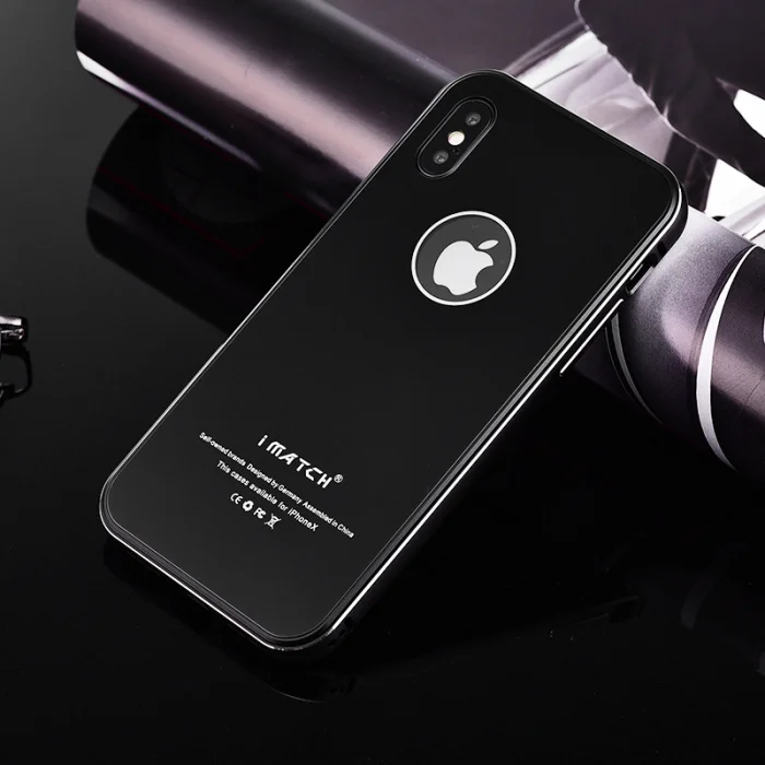 full black iMatch чехол для iPhone X Coque Роскошный Алюминиевый металлический бампер+ 9H Твердость Закаленное стекло задняя крышка для iPhone X чехол - Цвет: full black