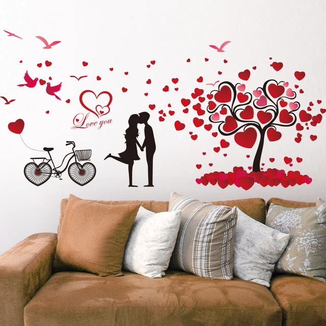 Romantische liebe baum paar vögel fahrrad abnehmbare wandaufkleber ... Romantische liebe baum paar vögel fahrrad abnehmbare wandaufkleber ...