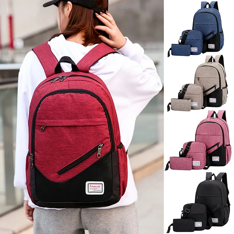 

3pcs/Set Backpacks Unisex Travel Canvas Female Business Backpack Unisex Traveling Computer Bag High Quality Canvas Bag