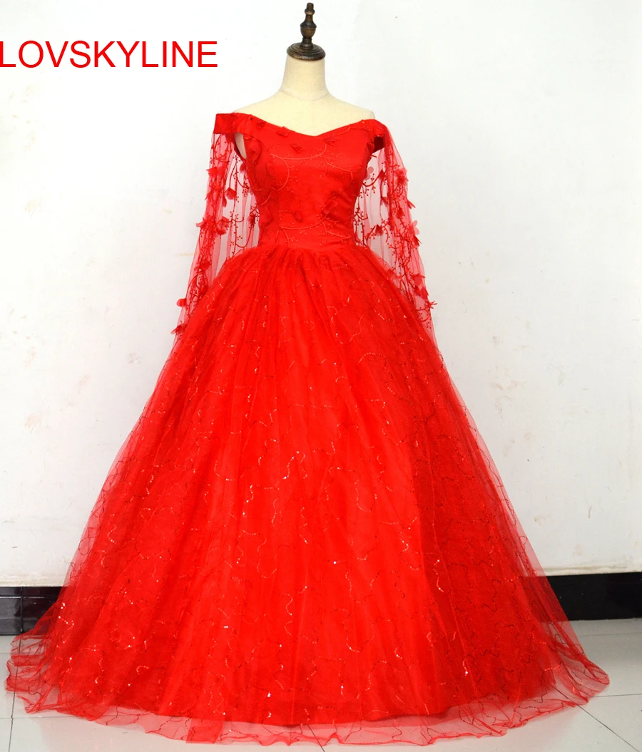 

LOVSKYLINE Vestido de Novia Plus Size Wedding Ball Gowns Red Lace Up Boat Neck Sleeveless Wedding Dress 2018 floor length Lace
