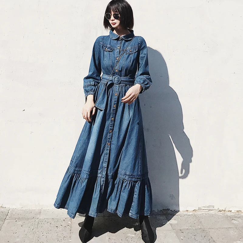 2019 Runway Spring Autumn Denim Dress Female