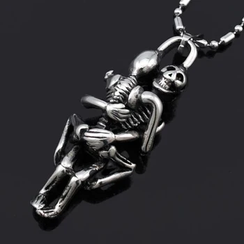 Stainless Steel Double Skull Pendant Chain cross Necklace  for Men Infinity Tibet Silver Black jewelry New Arrival