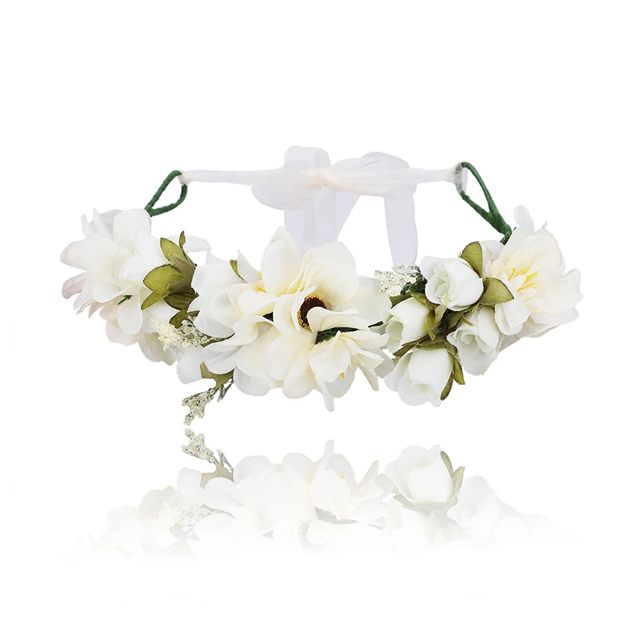

Haimeikang White Flower Crown Headband for Bride Wedding Hair Accessories Fabric Floral Garland Hairband Women Headwear