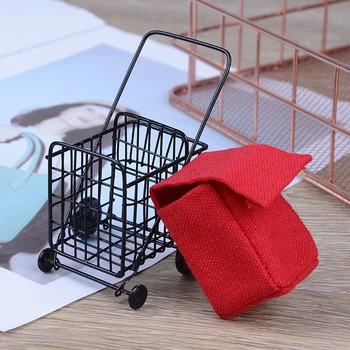 

1:12 Mini Shopping Cart Model Children Baby Gift Toy Dollhouse Mini Furniture Miniature Rement Accessories Iron Shopping Cart