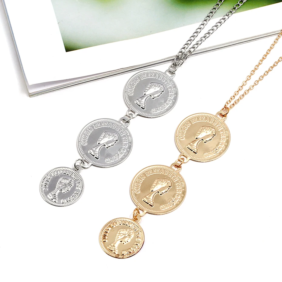 Charms Coins Statement Choker Trendy Multi Layered Chain Gold Silver Coins  Pendant Necklace women Jewelry collares (8)