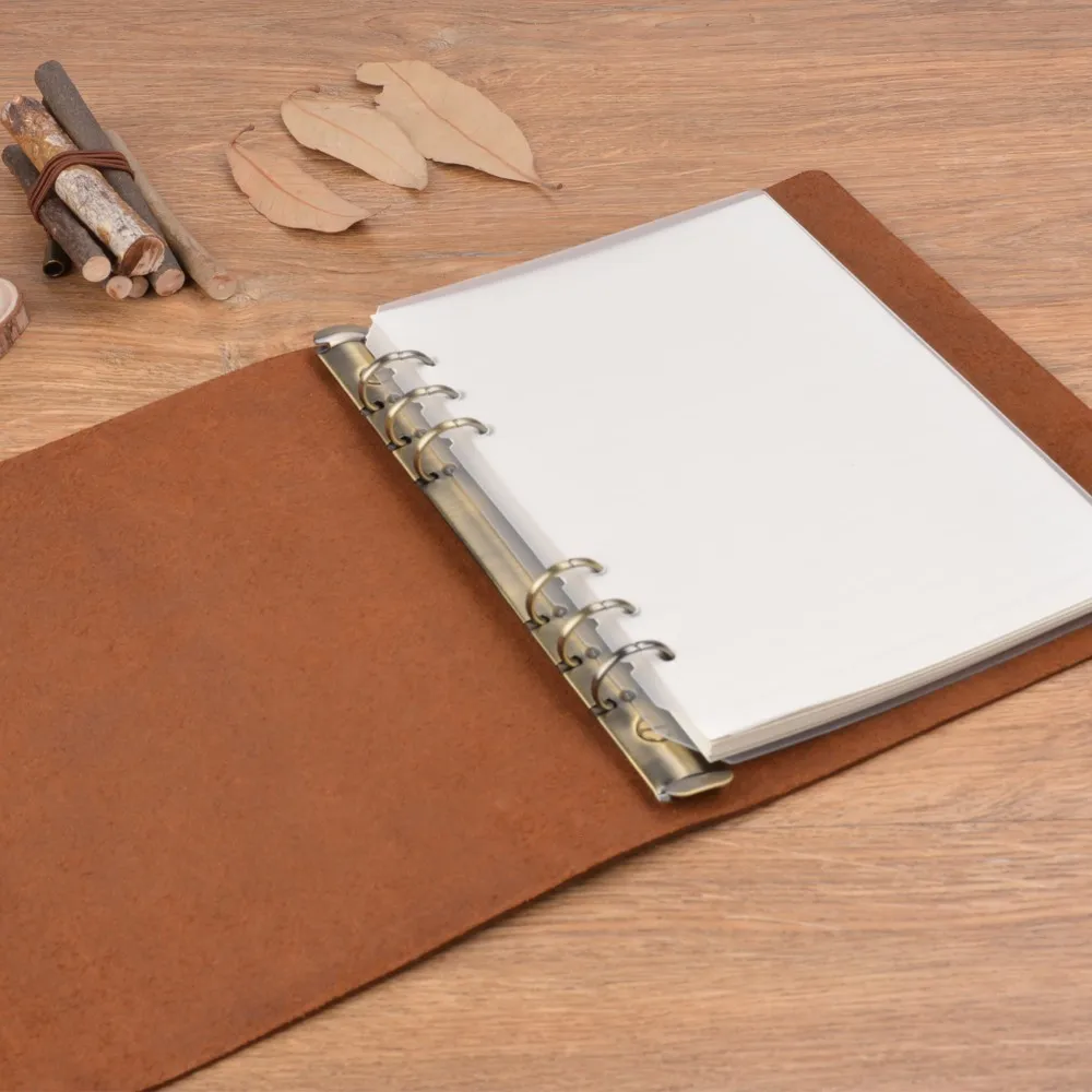 Billige Heißer Verkauf Klassische Leder Ringe Bindemittel Notebook A5 A6 A7 Echtem leder Abdeckung Kugel Journal Tagebuch Sketch Planer Schreibwaren