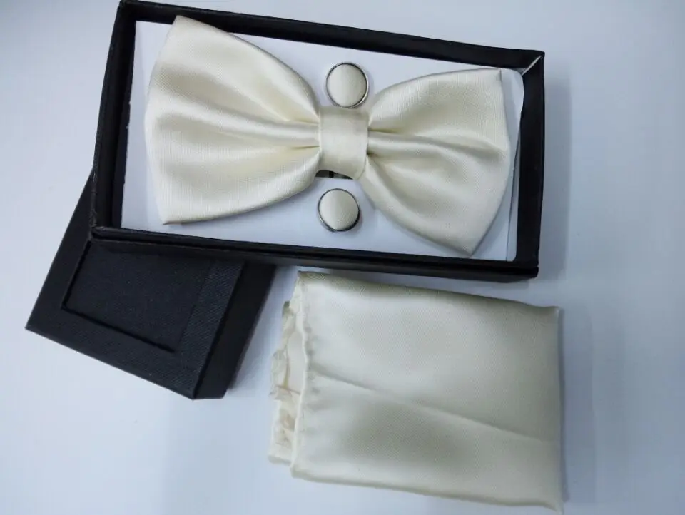 SHENNAIWEI сплошной цвет галстук-бабочка набор Мужская Свадебная одежда мужские галстуки и комплекты носовых платков галстук запонки коробки Подарочная коробка lote - Цвет: Off  white
