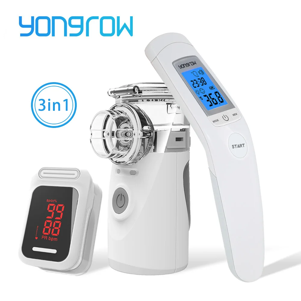 

Yongrow OLED Fingertip Pulse Oximeter & Handheld Asthma Inhaler Nebulizer & Baby Infrared Thermometer Family Health Care Gift