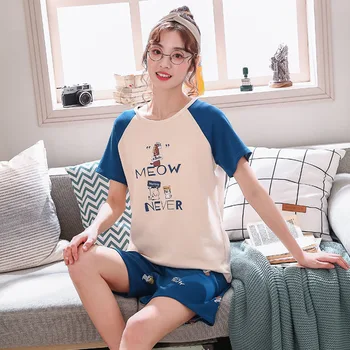 

PKSAQ pajamas for women Summer pajamas set short-sleeved Korean home suit home set cute cartoon suit setting sleepwear
